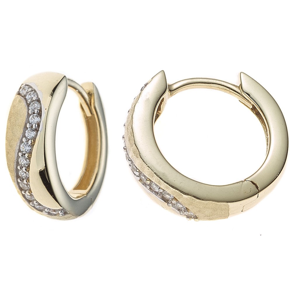Creolen rund 333 Gelbgold bicolor mattiert mit Zirkonia Ohrringe