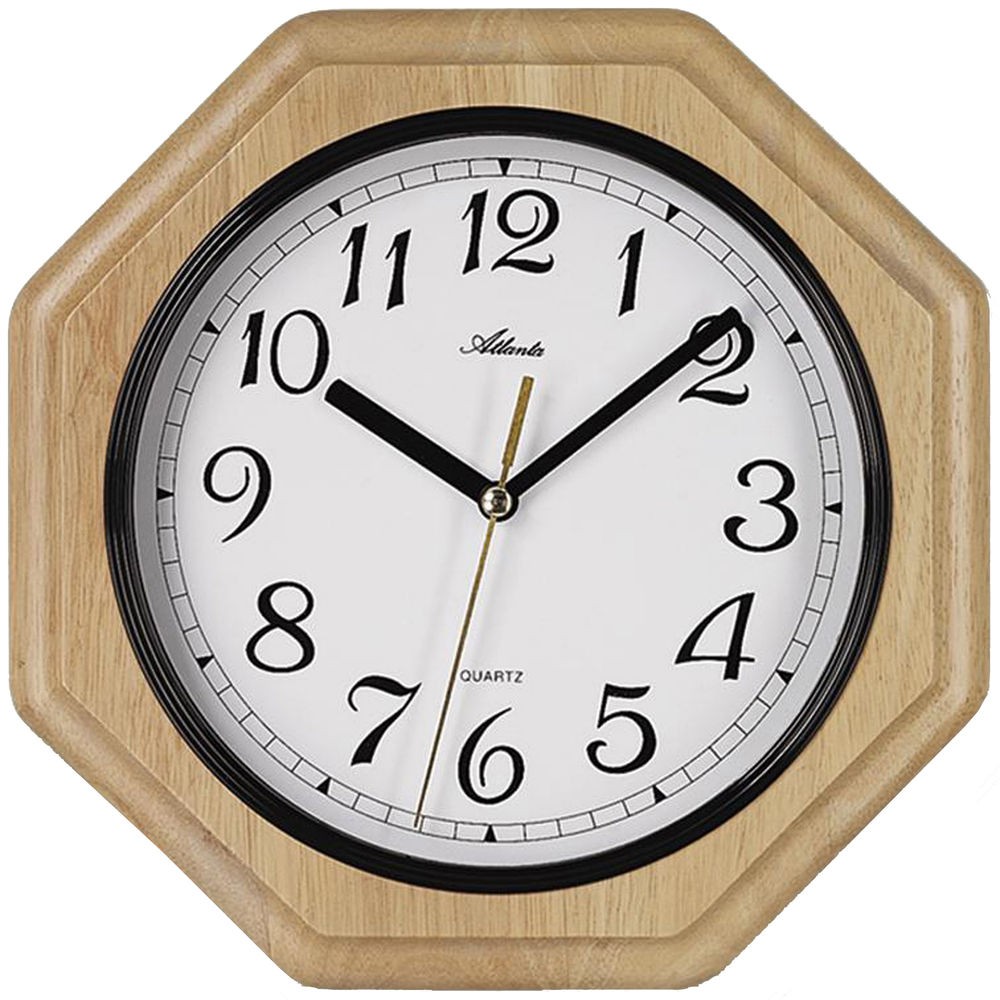 Wanduhr Quarz analog achteckig Holz Erle