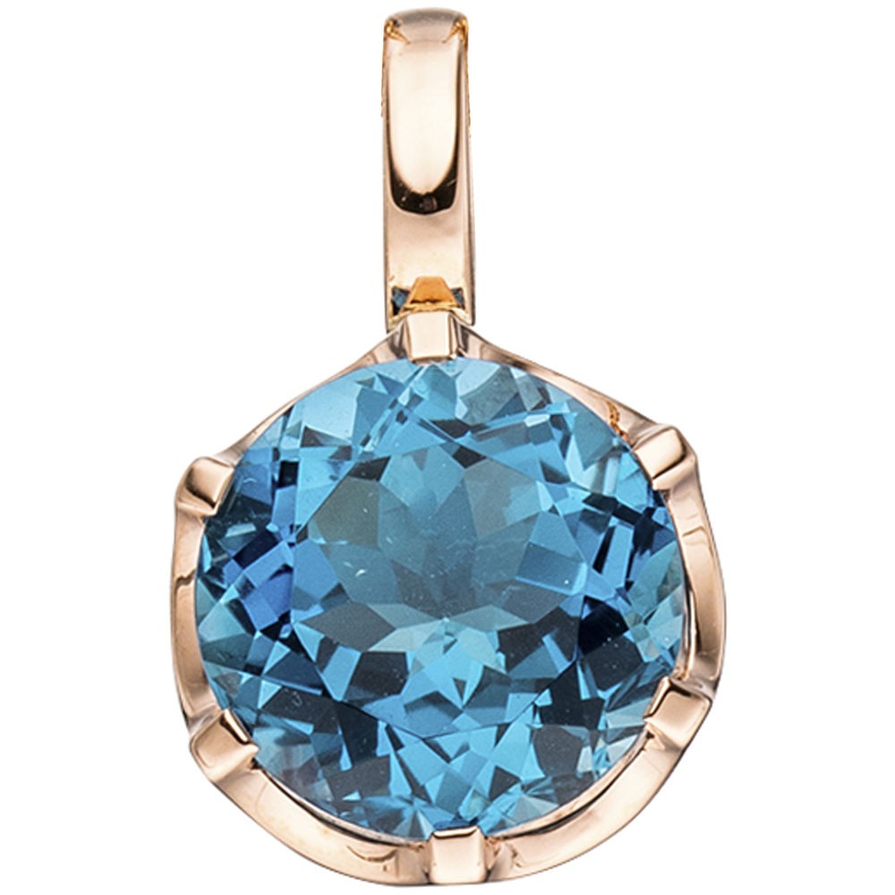 Anhänger rund 585 Rotgold 1 Blautopas London blue blau Goldanhänger