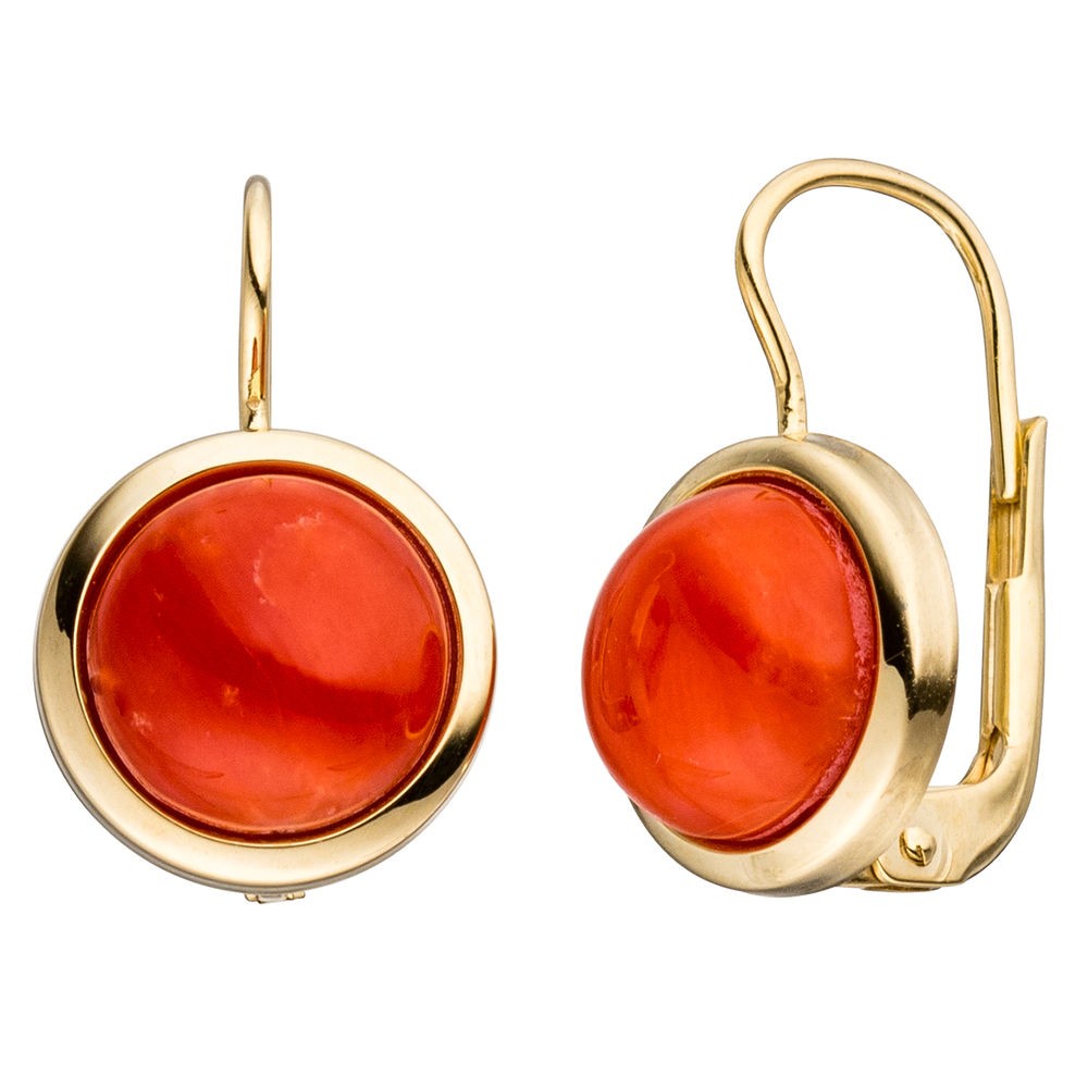 Boutons rund 333 Gelbgold 2 Korallen rot Ohrringe Ohrhänger Goldohrringe