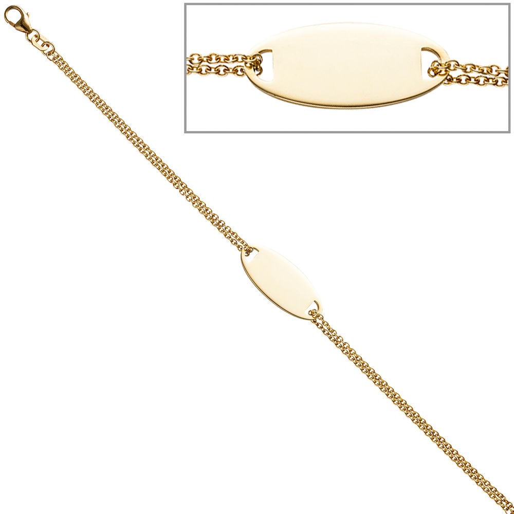 Schildband 925 Sterling Silber gold vergoldet 19cm Gravur ID Armband Karabiner