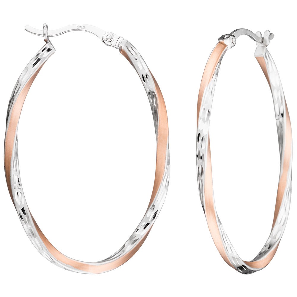 Creolen 925 Sterling Silber bicolor vergoldet mattiert Ohrringe
