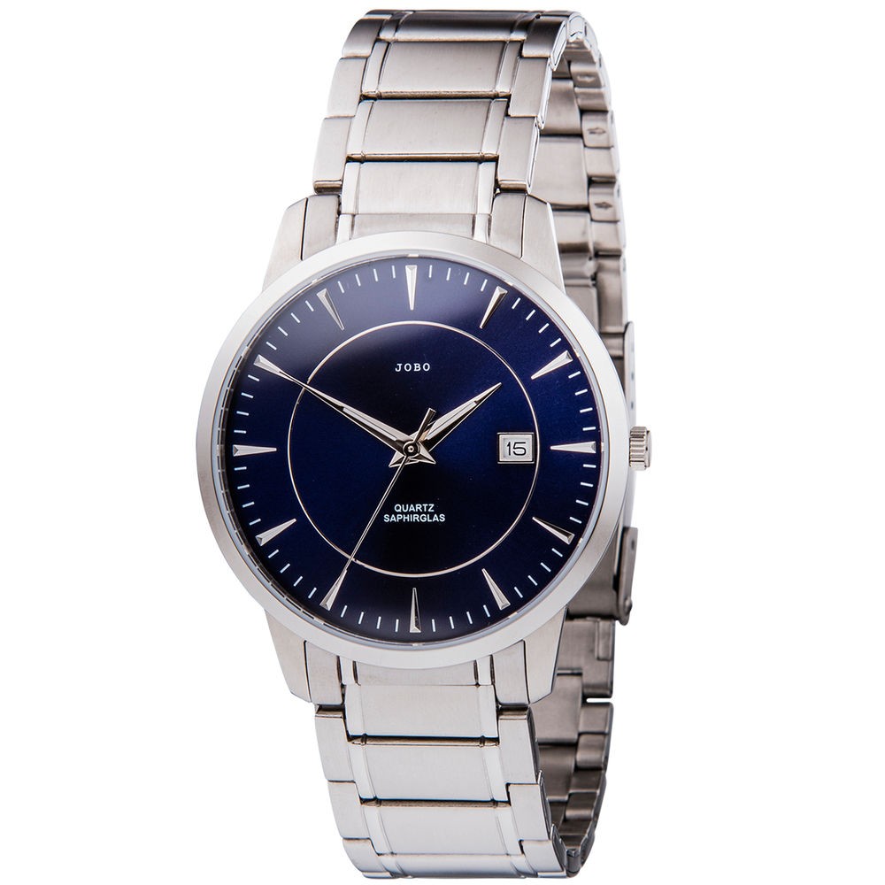 JOBO Herren Armbanduhr Quarz Analog Edelstahl Datum Herrenuhr blau