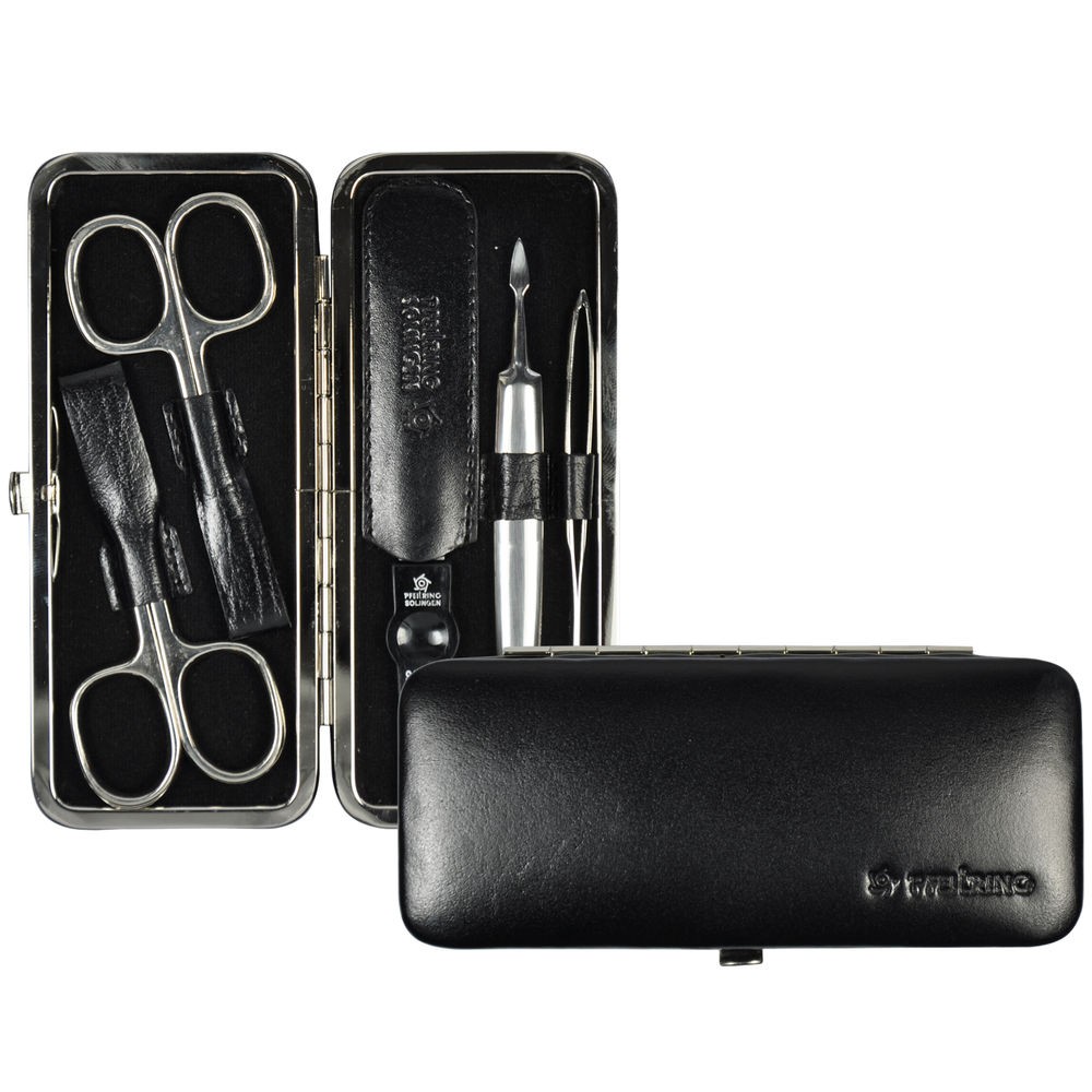 Pfeilring Maniküretui Rindleder schwarz, 5-teilige Bestückung, vernickelt
