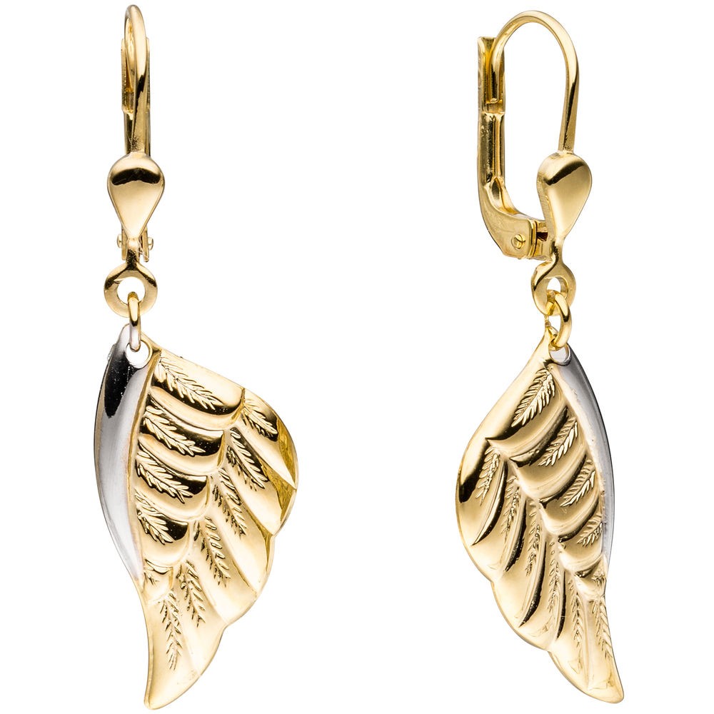Boutons Flügel Engelsflügel 333 Gelbgold bicolor Ohrringe Ohrhänger