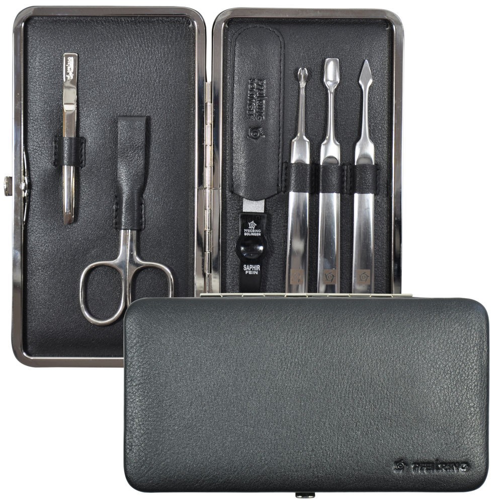 Pfeilring Maniküretui Nappaleder schwarz, 6-teilige Bestückung, vernickelt