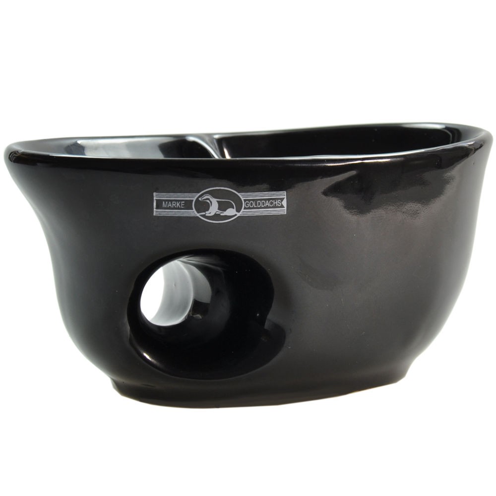 Golddachs Rasiermug schwarz Keramik oval mit Eingriff für gute Handhabung