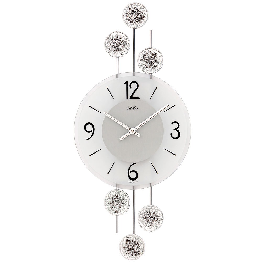 Wanduhr Quarz analog silbern modern mit Metall und Glas