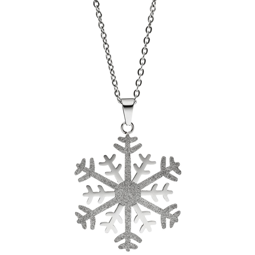 Collier Kette mit Anhänger Schneeflocke Edelstahl bicolor Glitzer-Effekt 42cm