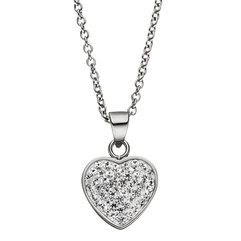 Collier Kette mit Anhänger Herz aus Edelstahl mit Kristallen 45cm