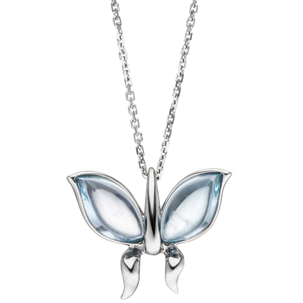 Collier Kette mit Anhänger Schmetterling 585 Weißgold 2 Blautopase blau 45cm