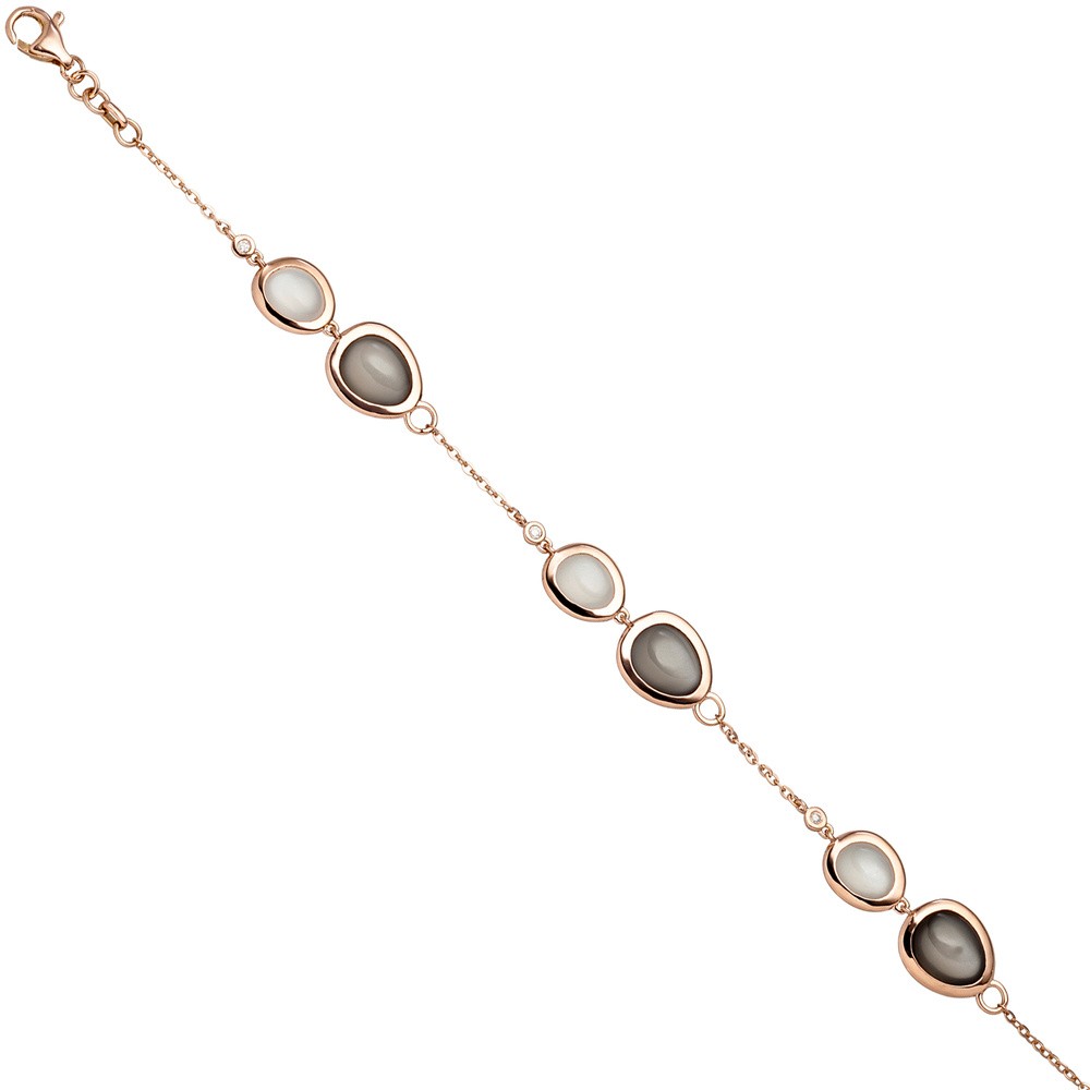 Armband 585 Rotgold 4 Diamanten Brillanten 0,06ct. 8 Mondsteine 21cm