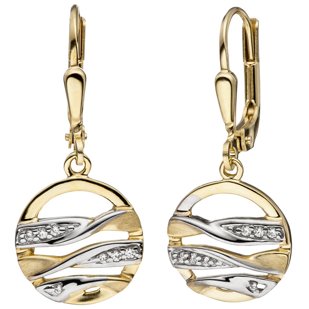 Ohrhänger rund 333 Gelbgold bicolor matt mit Zirkonia Ohrringe Goldohrringe