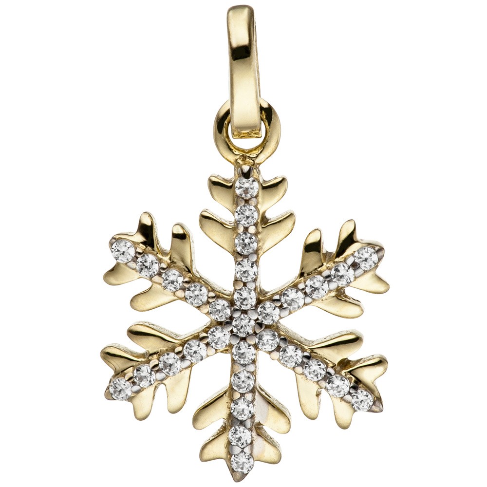 Anhänger Schneeflocke 333 Gelbgold bicolor mit Zirkonia Goldanhänger
