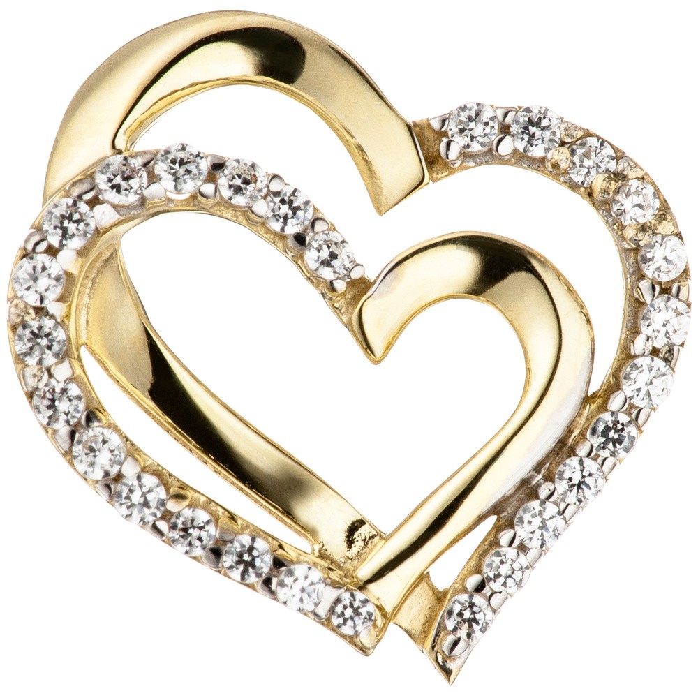 Anhänger Herzen 333 Gelbgold bicolor mit Zirkonia Goldanhänger Goldherz