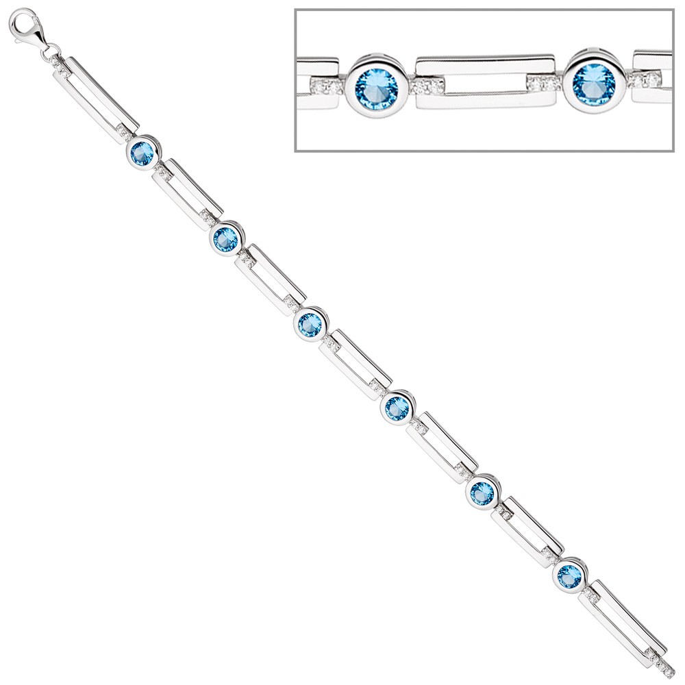 Armband 925 Sterling Silber mit Zirkonia hellblau und weiß 19cm Silberarmband