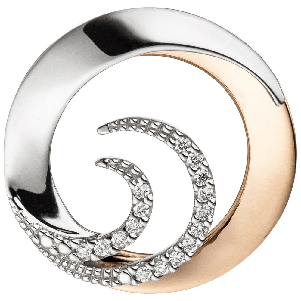 Anhänger rund 585 Weißgold Rotgold bicolor 16 Diamanten Brillanten 0,08ct.