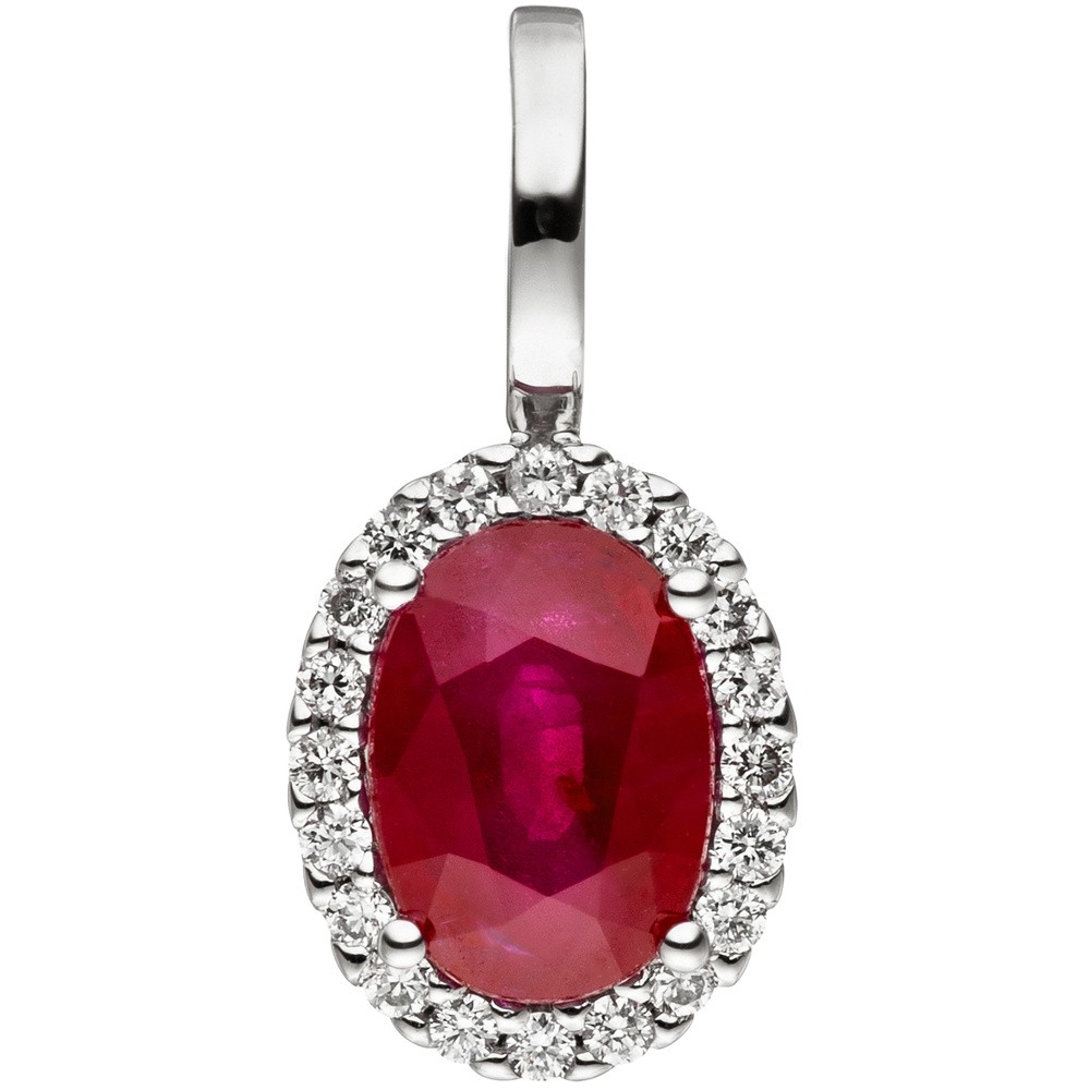 Anhänger 585 Weißgold 20 Diamanten Brillanten 1 Rubin rot Rubinanhänger