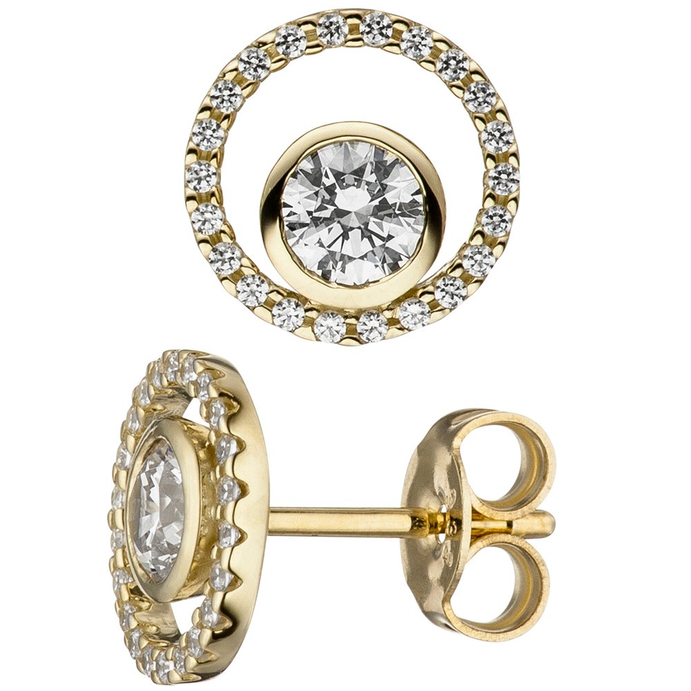 Ohrstecker rund 333 Gelbgold 46 Zirkonia Ohrringe Goldohrringe