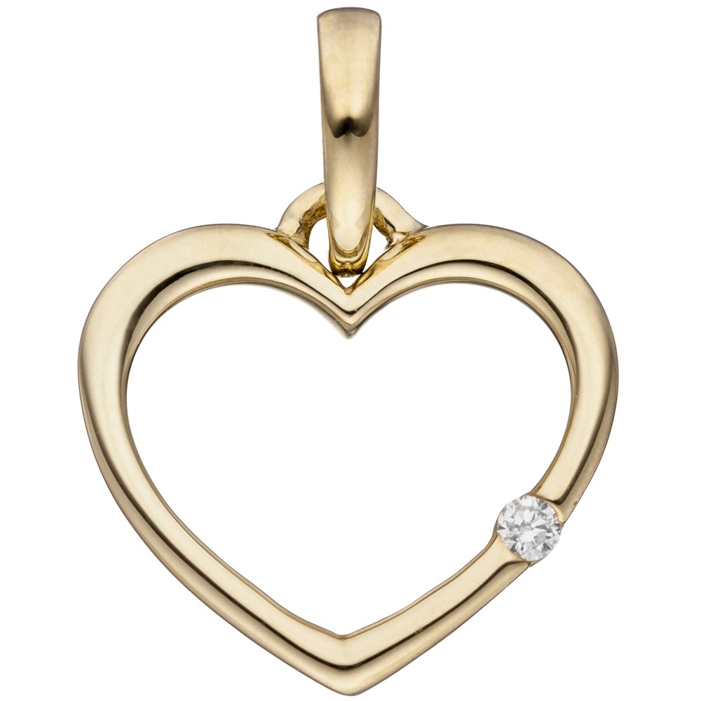 Anhänger Herz 333 Gelbgold 1 Diamant Brillant Herzanhänger Goldherz