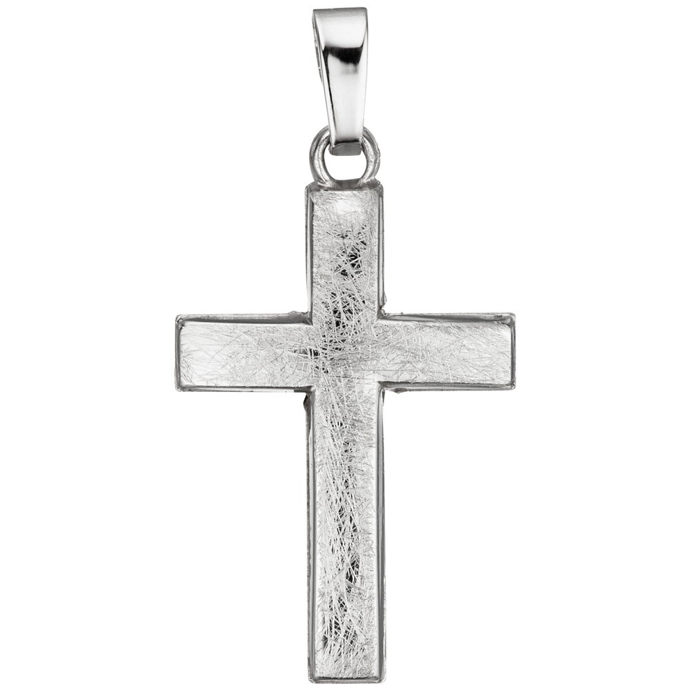 Anhänger Kreuz 585 Weißgold eismatt Kreuzanhänger Weißgoldkreuz