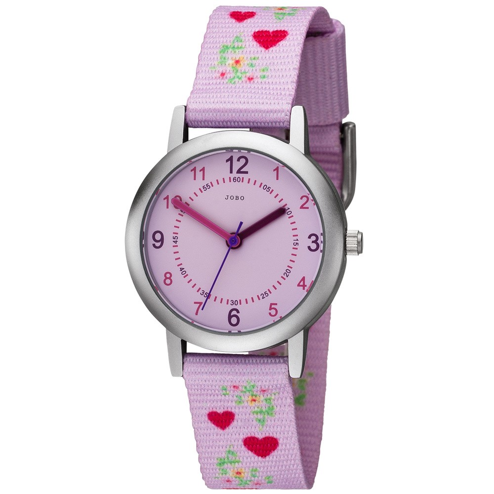 JOBO Kinder Armbanduhr Herzen rosa pink Quarz Kinderuhr Mädchenuhr