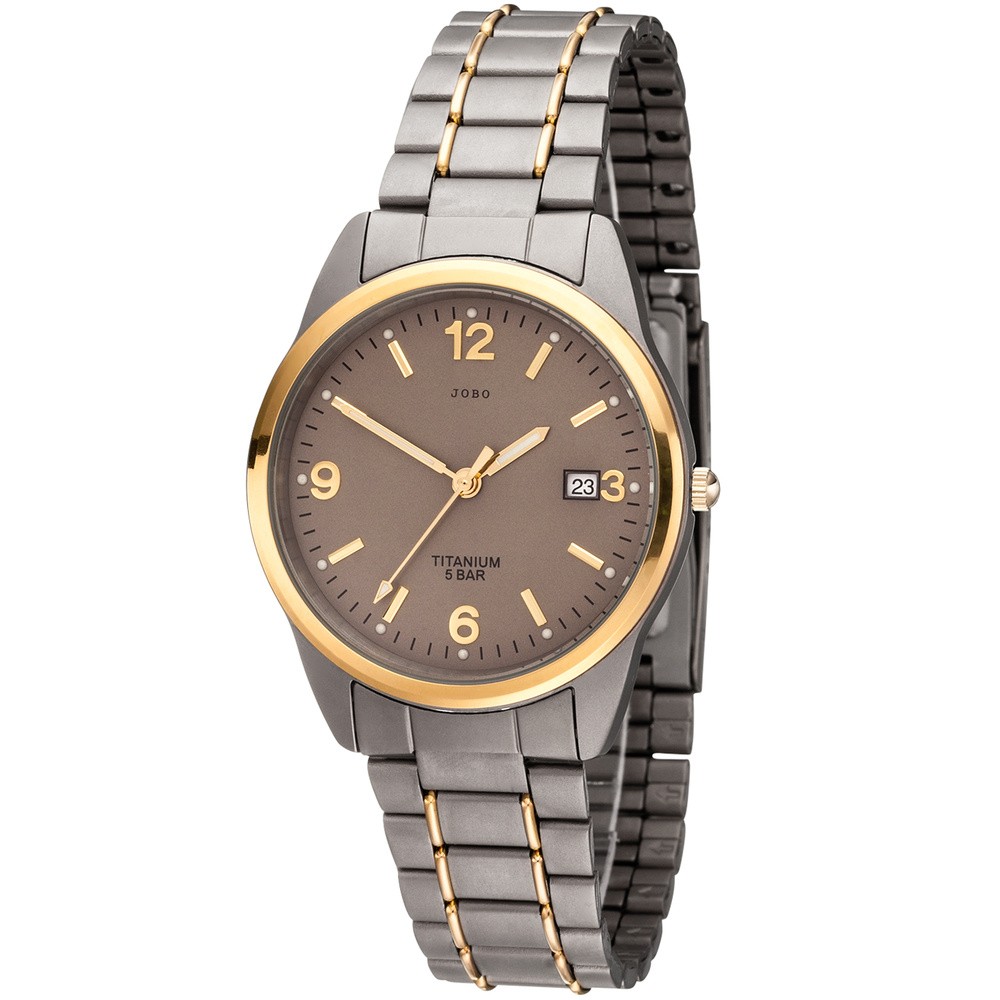 JOBO Herren Armbanduhr Quarz Analog Titan bicolor vergoldet Herrenuhr mit Datum