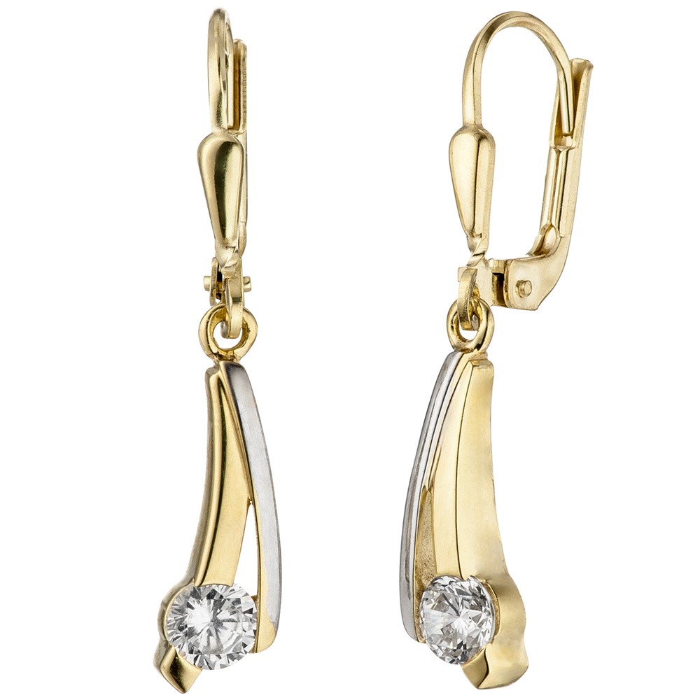 Ohrhänger 333 Gelbgold bicolor 2 Zirkonia Ohrringe Goldohrringe