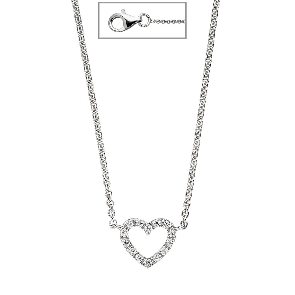 Collier Halskette Herz 925 Sterling Silber mit Zirkonia 42cm Kette Silberkette