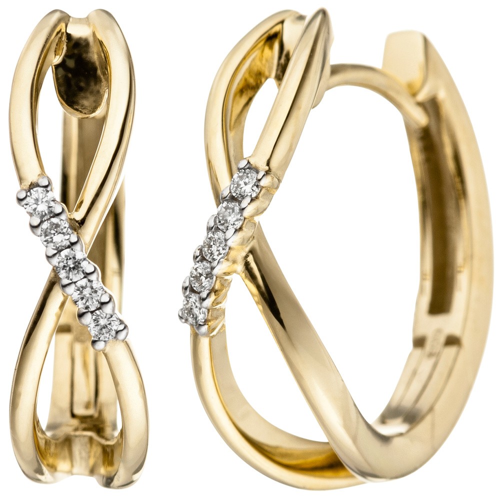 Creolen 585 Gelbgold 10 Diamanten Brillanten 0,06ct. Ohrringe Goldohrringe