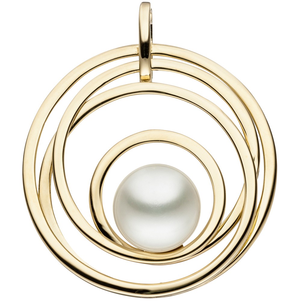 Anhänger rund 585 Gelbgold 1 Süßwasser Perle Perlenanhänger Goldanhänger
