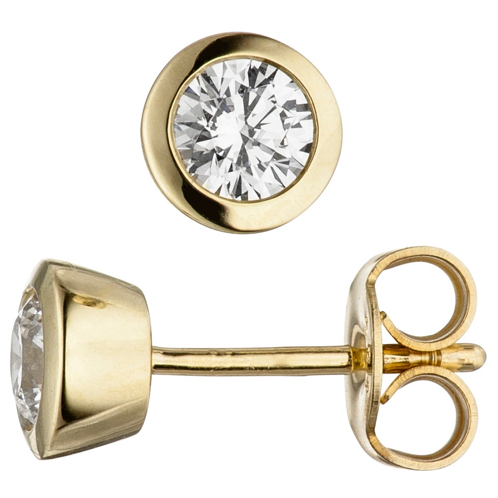 Ohrstecker rund 333 Gelbgold 2 Zirkonia Ohrringe Goldohrringe