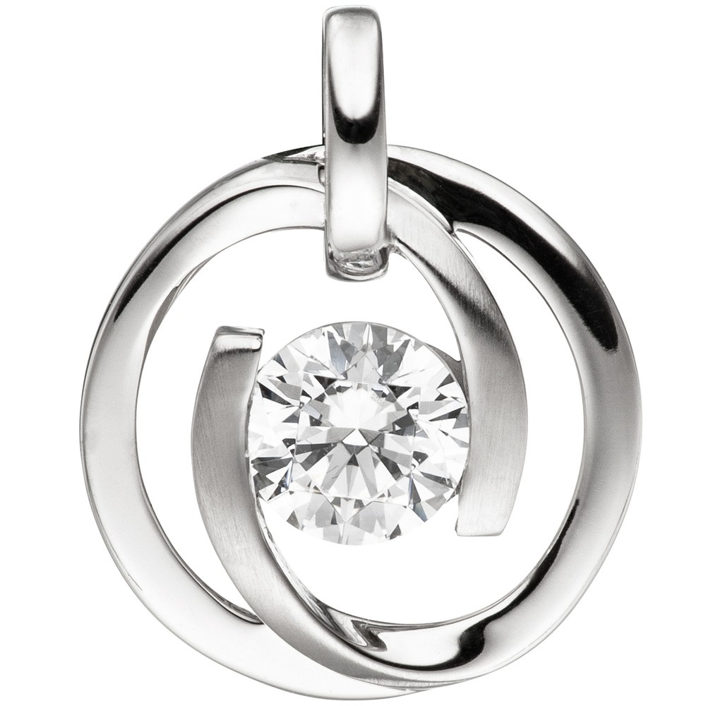 Anhänger 333 Gold Weißgold matt 1 Zirkonia Weißgoldanhänger