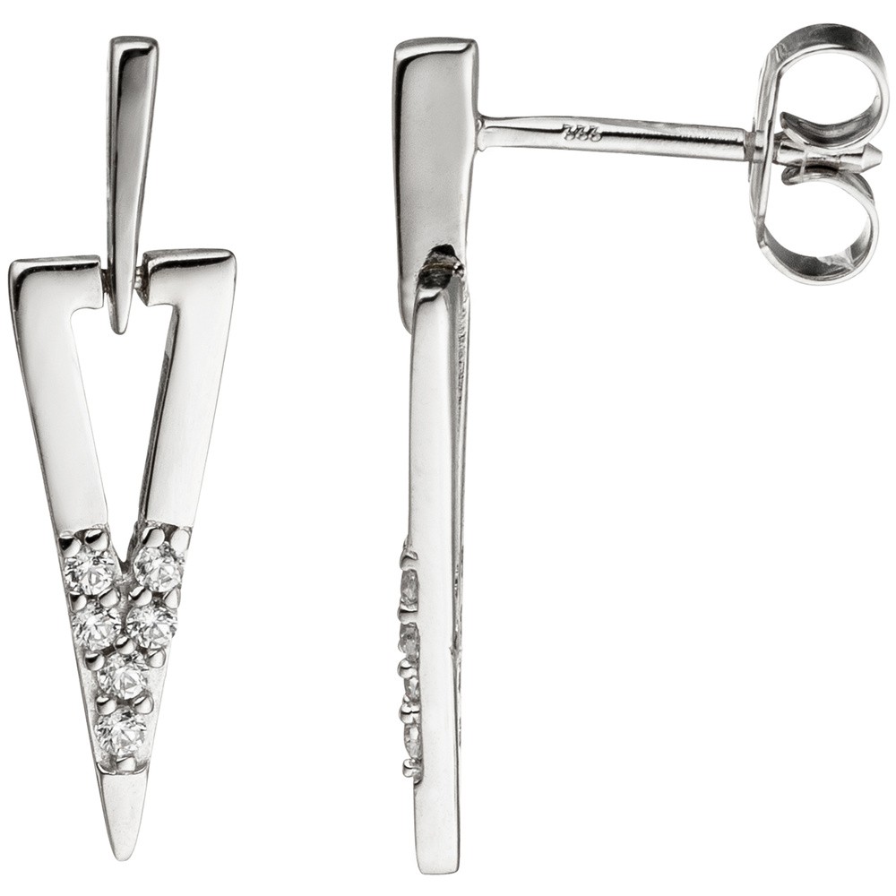 Ohrhänger dreieckig spitz 333 Gold Weißgold 12 Zirkonia Ohrringe Ohrstecker