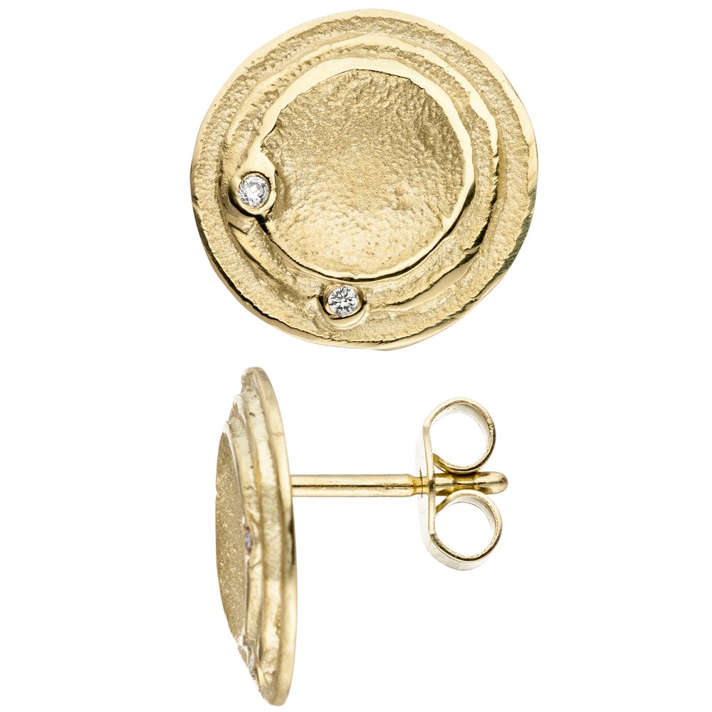Ohrstecker rund 585 Gelbgold 4 Diamanten Brillanten Ohrringe matt mattiert
