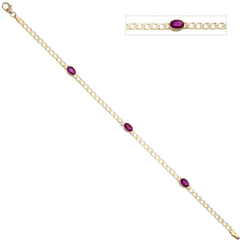 Armband 585 Gelbgold 3 Rubine rot 19,5cm Goldarmband Rubinarmband