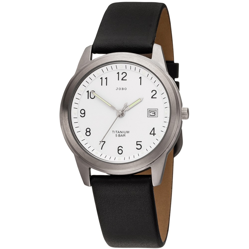 JOBO Herren Armbanduhr Quarz Analog Titan Lederband schwarz Herrenuhr mit Datum