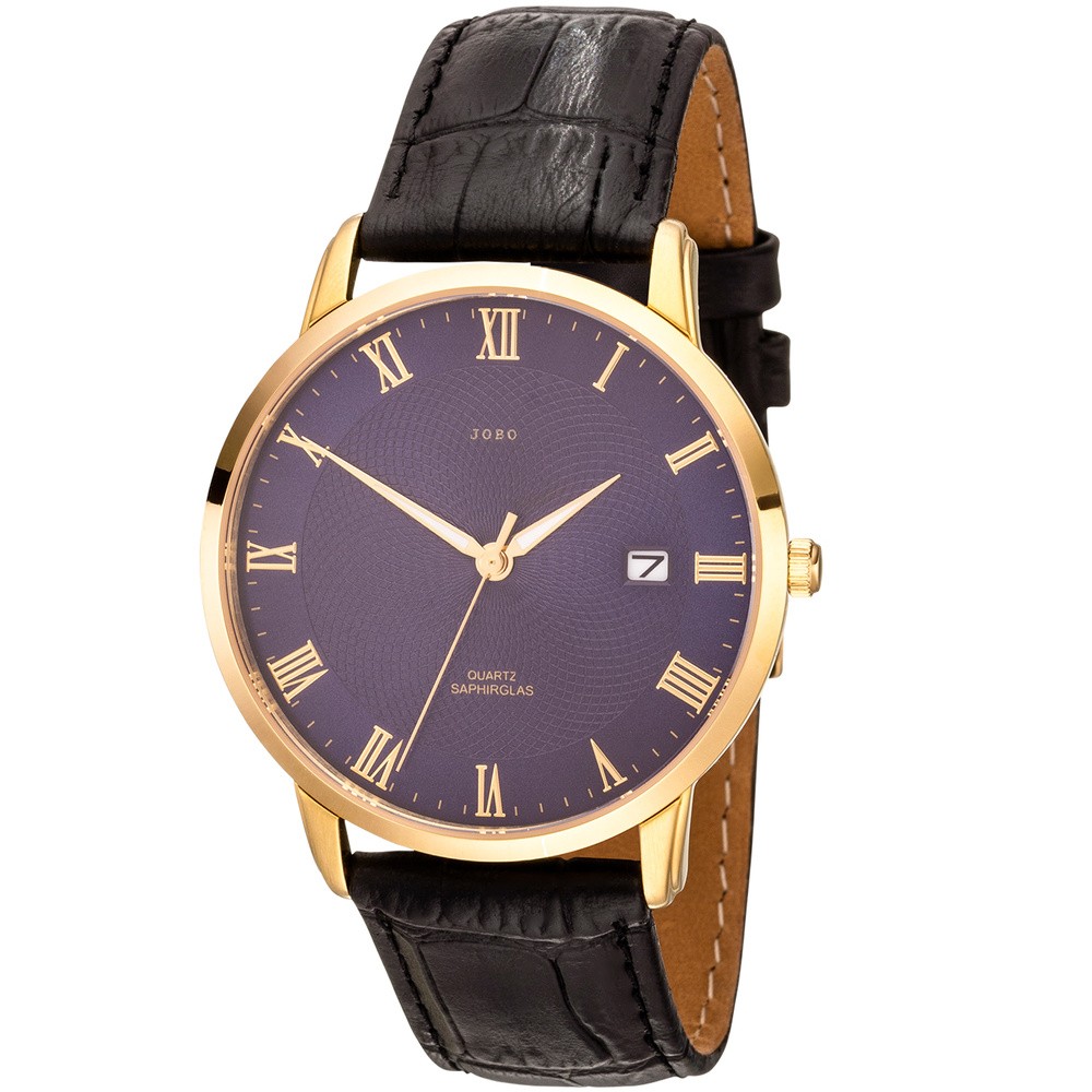 JOBO Herren Armbanduhr Quarz Analog Edelstahl Lederband schwarz Datum Herrenuhr