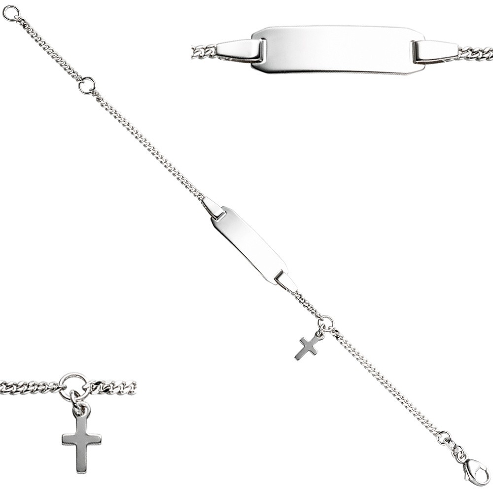 Schildband mit Kreuz 925 Sterling Silber 14cm Gravur ID Armband