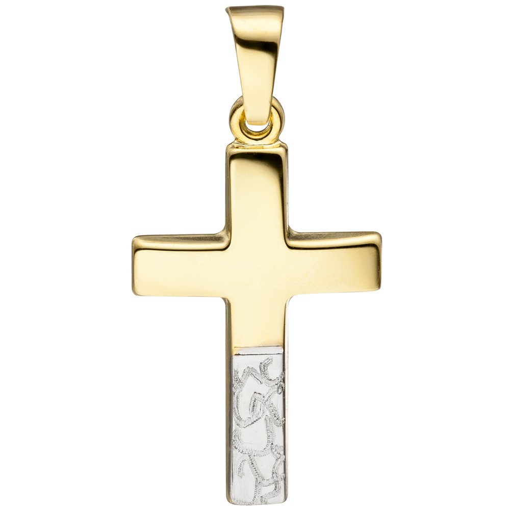 Anhänger Kreuz 333 Gelbgold bicolor diamantiert Kreuzanhänger