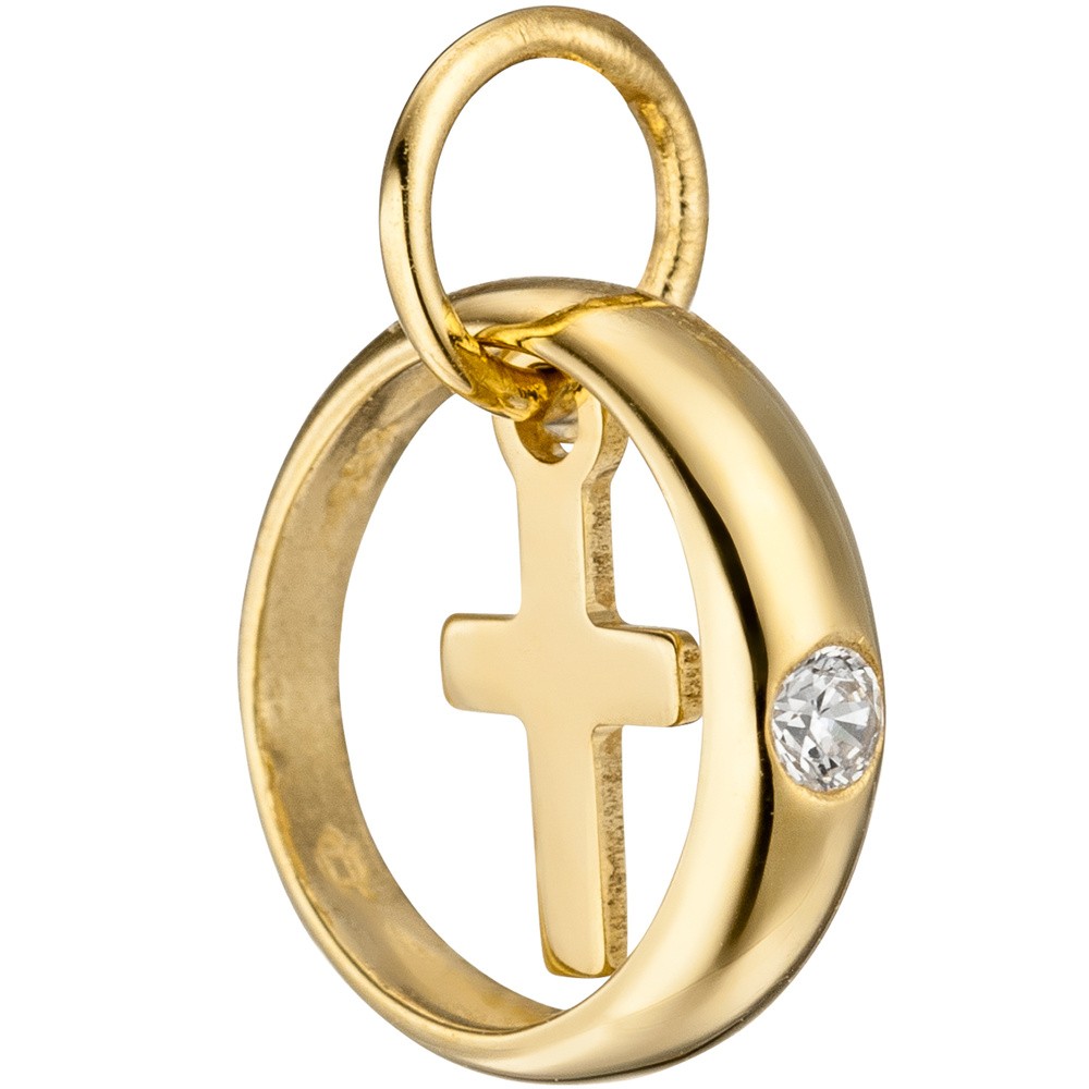 Kinder Taufring mit Kreuz 333 Gelbgold 1 Zirkonia Taufanhänger