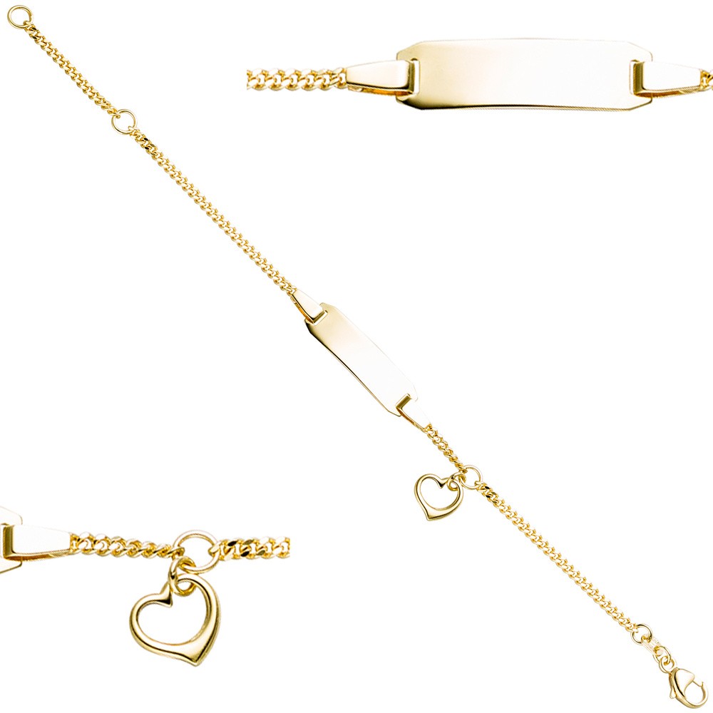 Schildband mit Herz 333 Gelbgold Gravur ID Armband