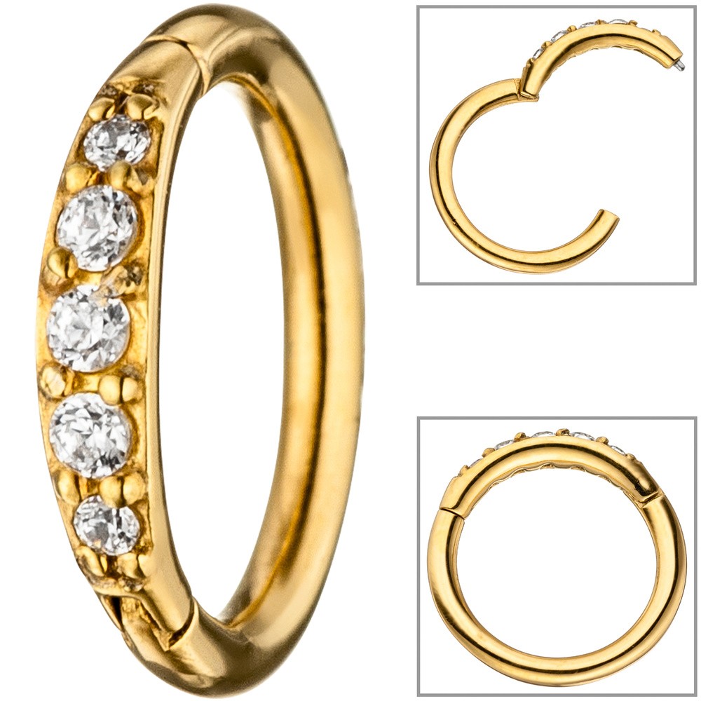 Segmentring Edelstahl gold farben beschichtet mit SWAROVSKI® ELEMENTS Scharnier