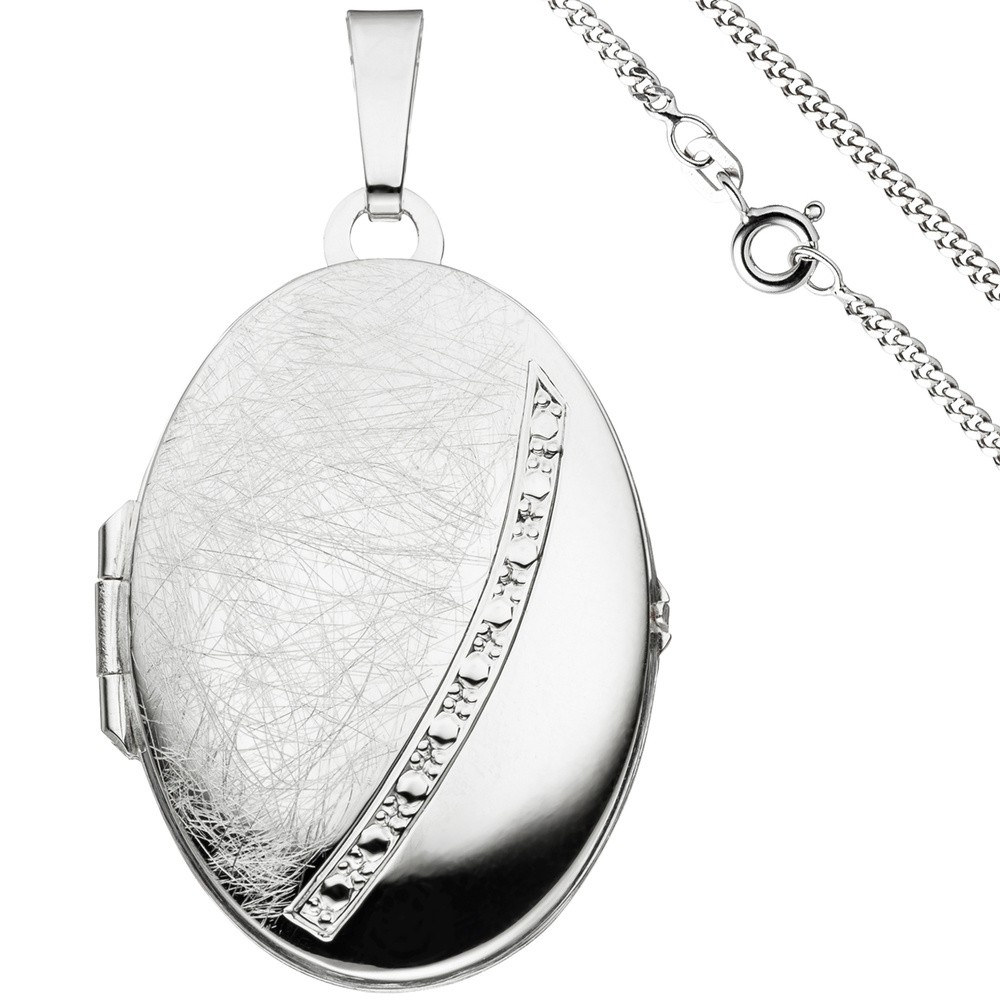 Medaillon oval Anhänger zum Öffnen für 2 Fotos 925 Silber mit Kette 60cm