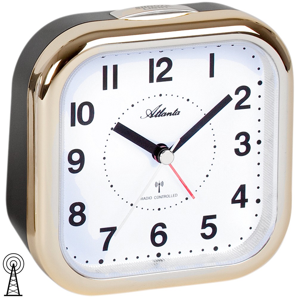 Wecker Funk Funkwecker analog schwarz golden mit Licht Snooze