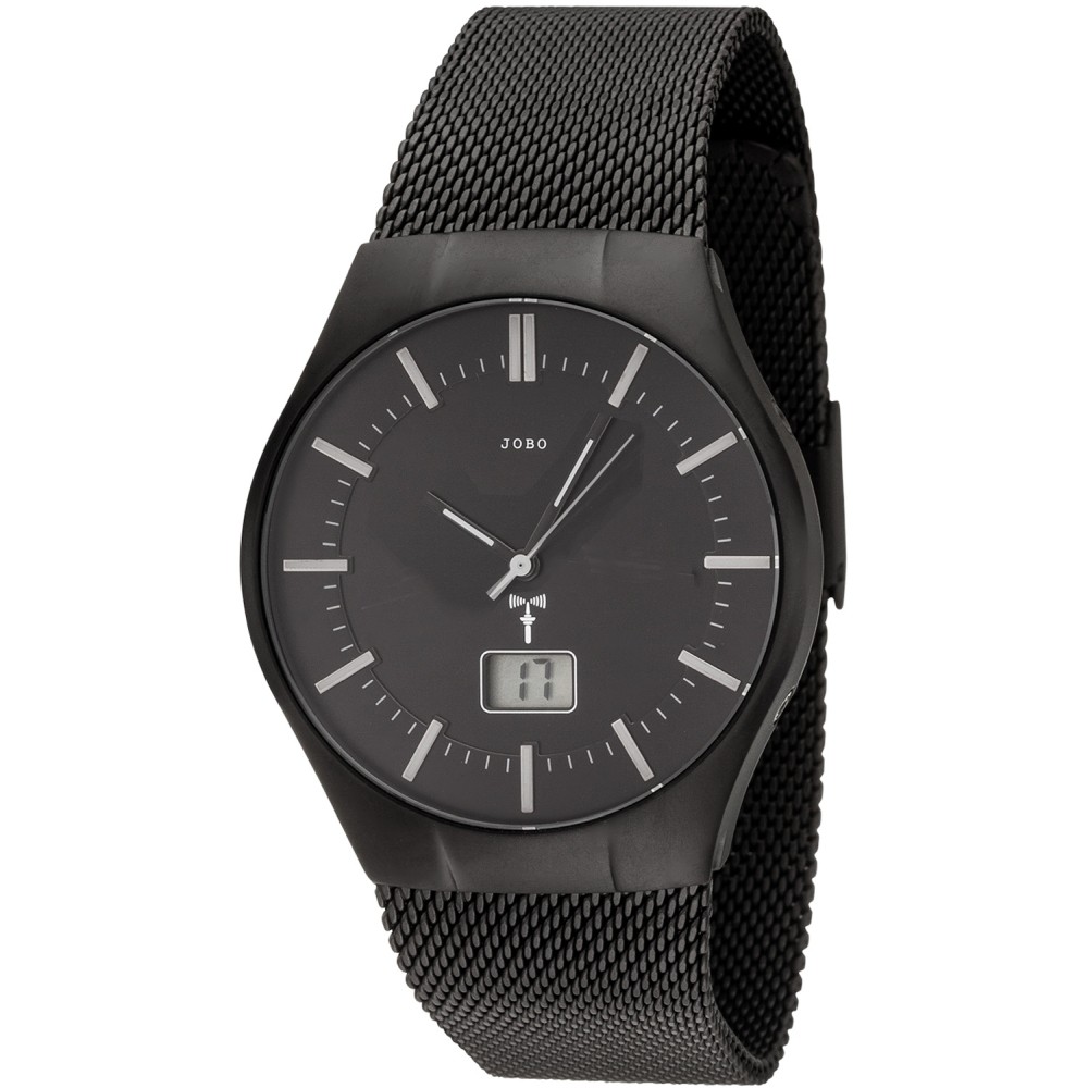 JOBO Herren Armbanduhr schwarz Funk Funkuhr Edelstahl Herrenuhr mit Datum