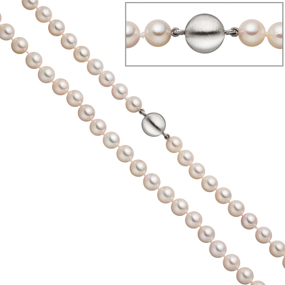 Perlenkette aus Akoya Perlen 45cm Schließe 925 Sterling Silber matt