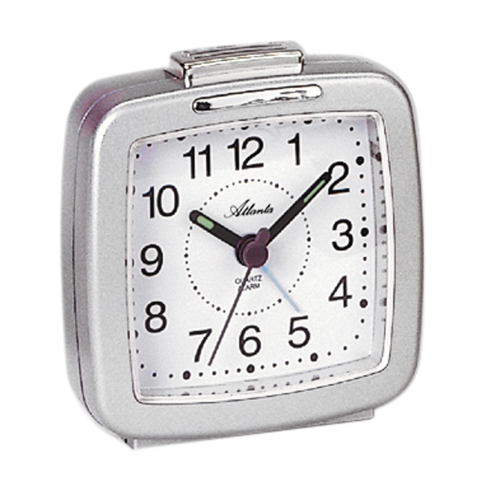 Wecker Quarz analog Metallic-Optik silbern mit Licht Snooze