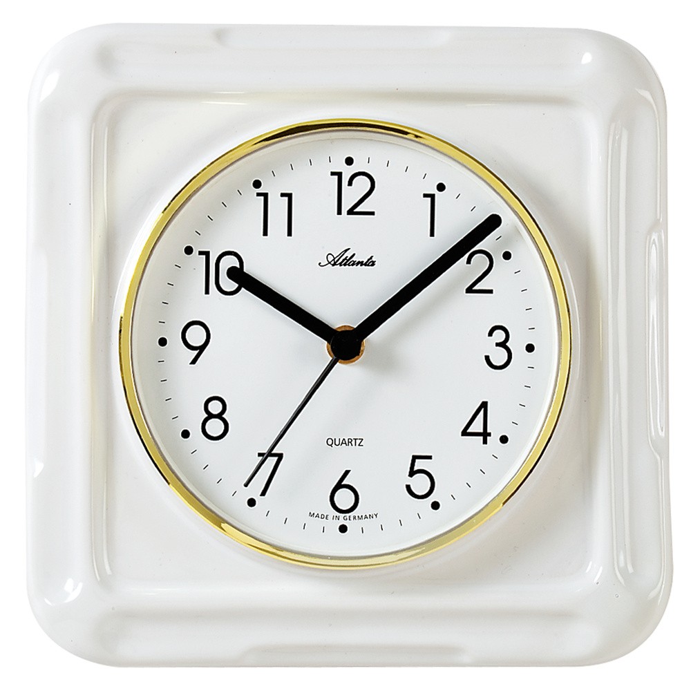 Küchenuhr Wanduhr Küche Quarz analog Keramik Keramikuhr weiß eckig