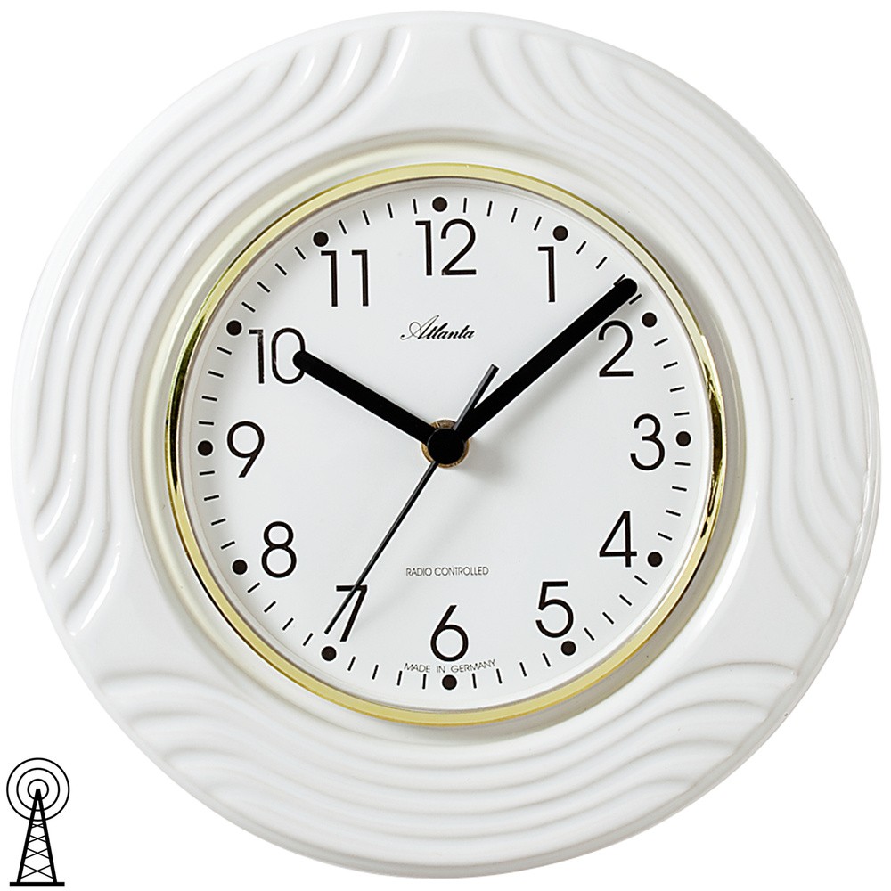 Küchenuhr Wanduhr Küche Funk Funkwanduhr analog Keramik weiß